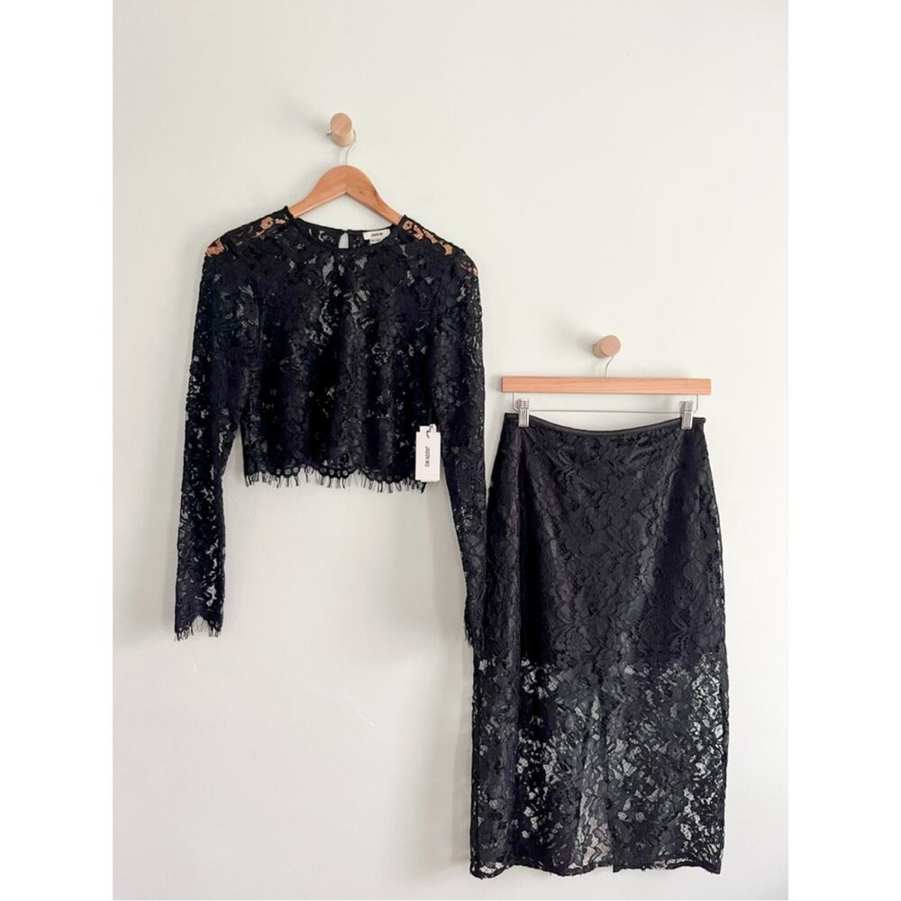 NWT Jason Wu Lace Top & Skirt Set Black Crochet Sheer Midi Set Elegant Designer - Picture 2 of 2